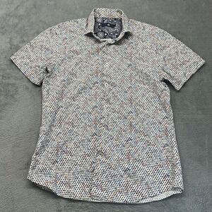 Stone Rose Mens Short Sleeve Floral Polka Dot Button Down Shirt Size 2 Small